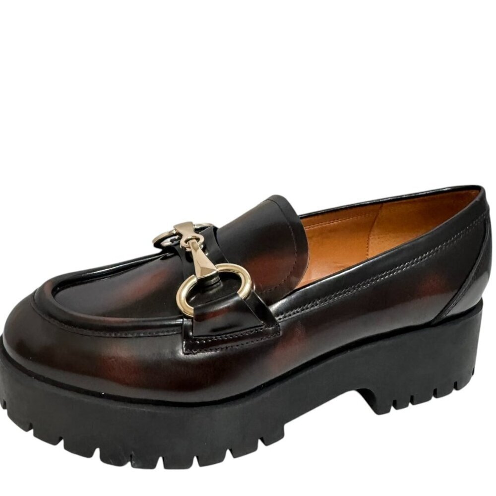Marc Fisher LTD Wilmer Loafer Brown Leather‎ Lug Sole Horsebit 9.5 NEW